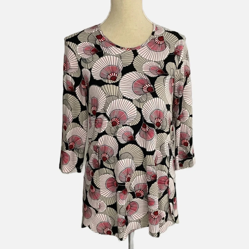 Olsen Amy Tunic Women S 6 Pink Shell Print 3/4‎ Sleeve A-Line Top 11103487